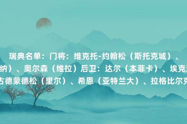 瑞典名单：门将：维克托-约翰松（斯托克城）、诺德菲尔特（AIK索尔纳）、奥尔森（维拉）后卫：达尔（本菲卡）、埃克达尔（格罗宁根）、古德蒙德松（里尔）、希恩（亚特兰大）、拉格比尔克（特温特）、林德洛夫（曼联）、塞马（帕福斯）、斯塔费尔特（塞尔塔）中前场：阿亚里（布莱顿）、贝里瓦尔（热刺）、博林（马尔默）、伊兰加（诺丁汉丛林）、埃利亚松（雅典AEK）、约克雷斯（葡萄牙体育）、伊萨克（纽卡）、卡尔斯特罗