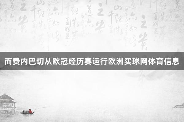 而费内巴切从欧冠经历赛运行欧洲买球网体育信息
