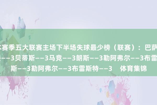 本赛季五大联赛主场下半场失球最少榜(联赛):巴萨——0巴黎——2弗赖堡——3贝蒂斯——3马竞——3朗斯——3勒阿弗尔——3布雷斯特——3 体育集锦